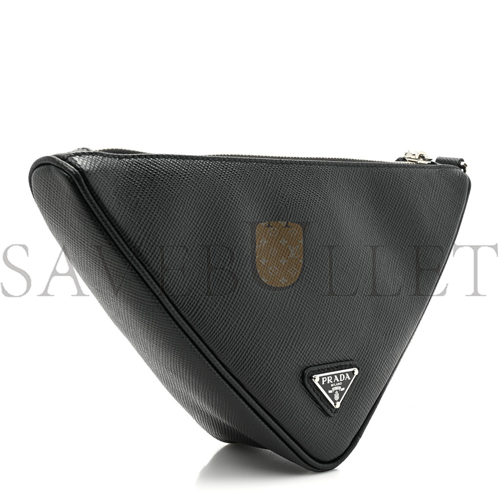 PRADA SAFFIANO TRIANGLE WRISTLET BLACK (27*15*8cm) PRADA SAFFIANO TRIANGLE WRISTLET BLACK (27*15*8cm)