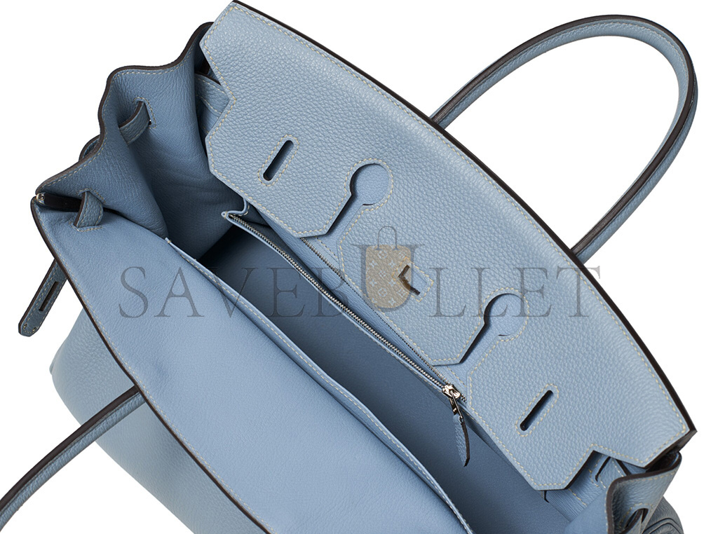 HERMÈS MASTER BIRKIN 35 TOGO LEATHER LINEN BLUE SILVER BUCKLE BK35J7TGSS (35*28*18cm)